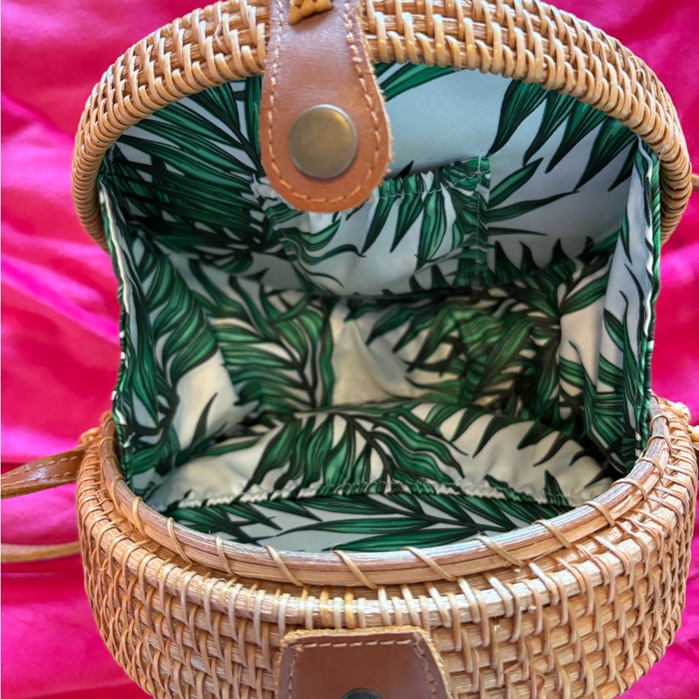 Round Tan Woven Crossbody Bag - Picture 2 of 5